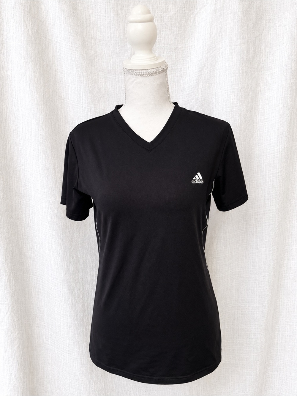 adidas Black V-Neck Short Sleeve Athletic Tee